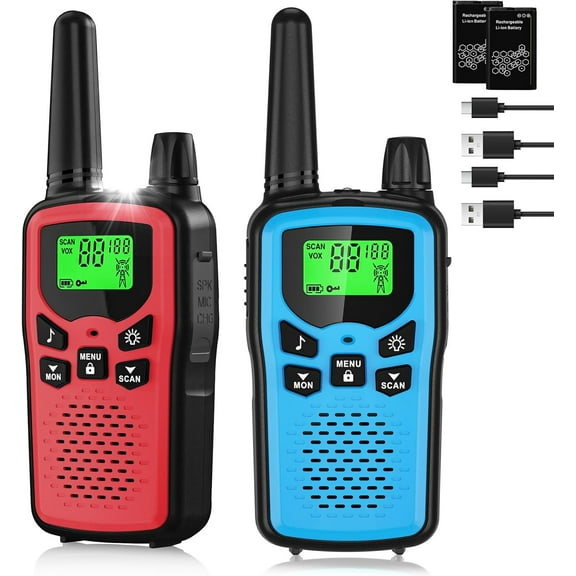 Rechargeable Walkie Talkies Long Range for Adults, Walky Talky VOX with 22 FRS Channels, 99 Privacy Codes Two Way Radio,1200mAh Li-ion Battery, for Camping Hiking Emergency (2 Pack Colorful)