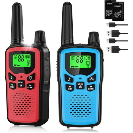 Rechargeable Walkie Talkies Long Range for Adults, Walky Talky VOX with 22 FRS Channels, 99 Privacy Codes Two Way Radio,1200mAh Li-ion Battery, for Camping Hiking Emergency (2 Pack Colorful)