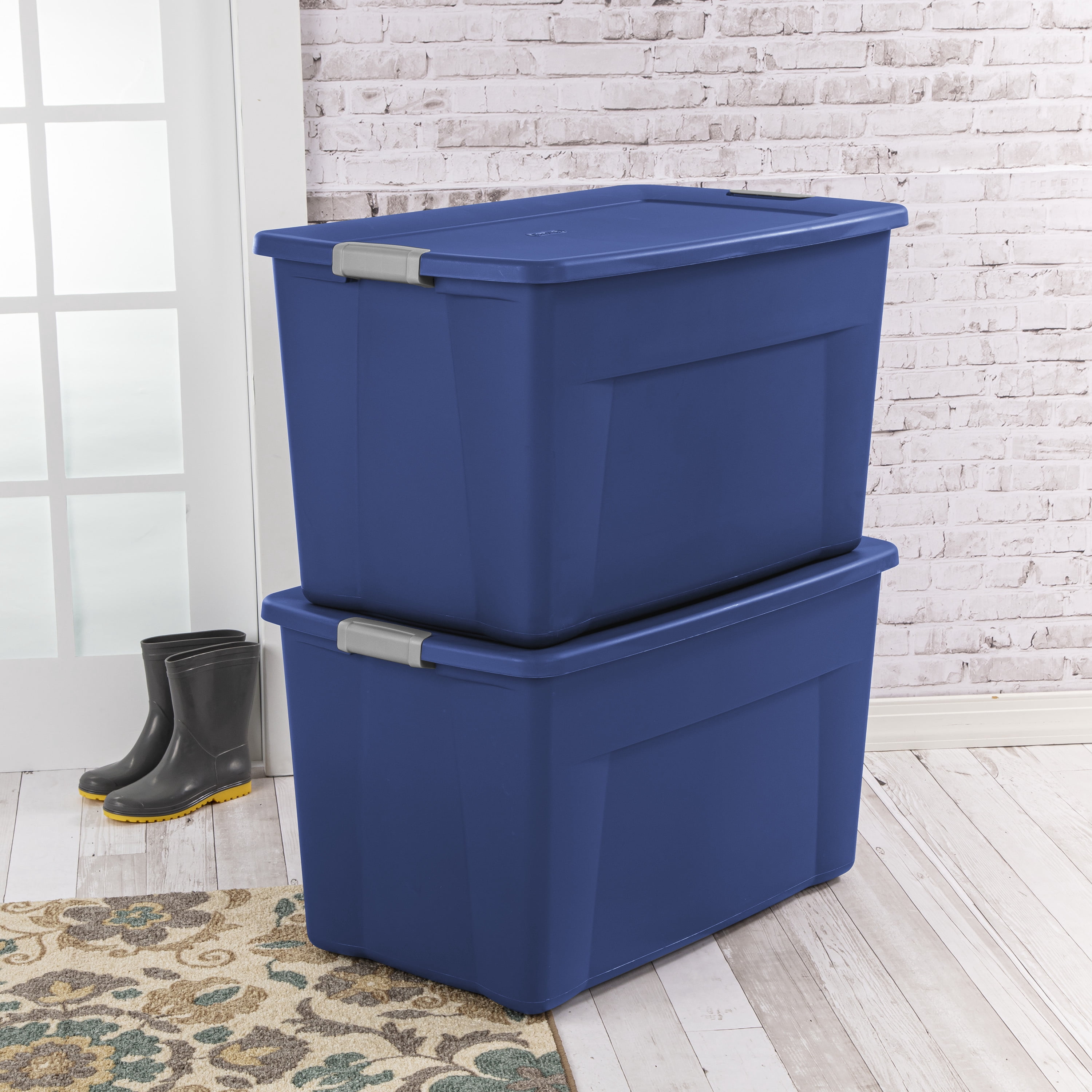 Sterilite 35 Gallon Latch Tote Plastic, Stadium Blue, Set of 4