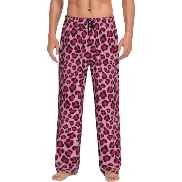 Balery Rose Leopard Print Pantalones de pijama para hombre, pijama ultraligero, pantalón de descanso-Medium
