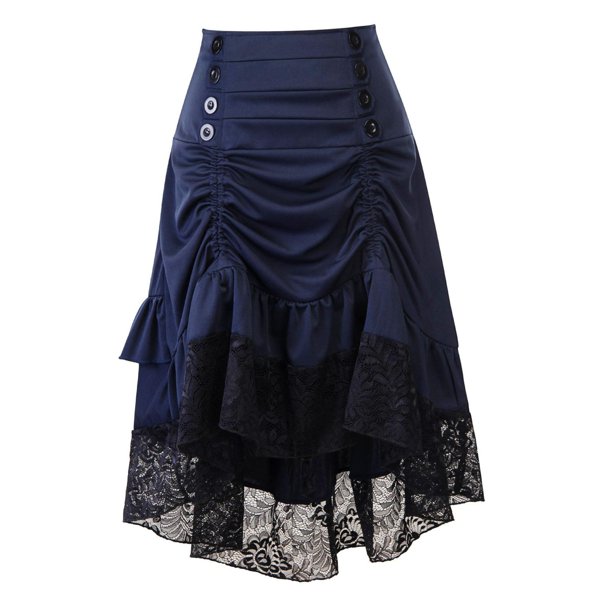 Vestido de falda gótica para mujer, falda con polisón alto y bajo para espectáculos es y bailes de máscaras Azul