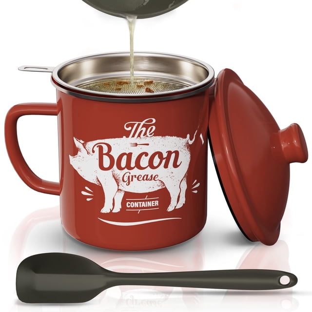 Contenedor de grasa para tocino PGYARD de 1,3 L con colador y espátula