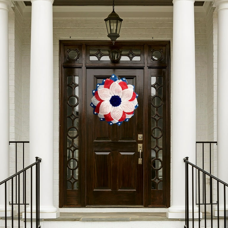 Pompotops Patriotic wreath for Front Door, Fourth of Julys Wreath And  Veterans Day Decor 