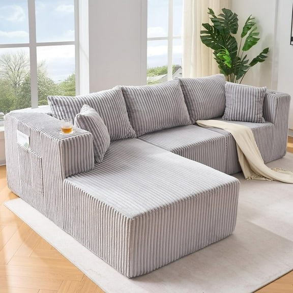 106" Cloud Modular Sectional Sofa with L-Shape Chaise, 4-Seat Deep Boneless Couch for Living Room