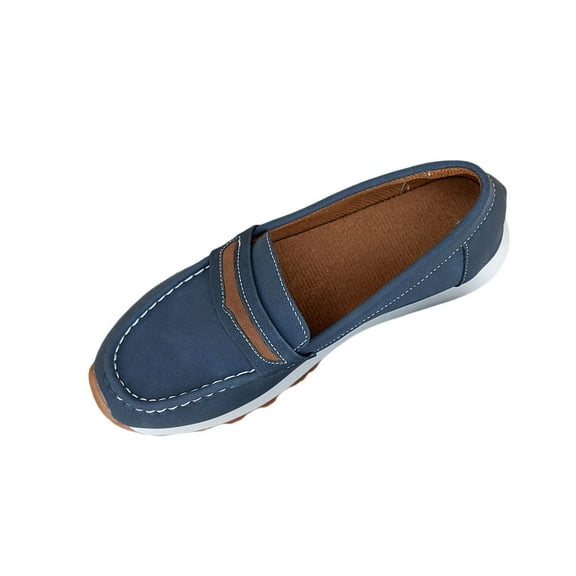 KEGIRLOM Women's Fashionable And Casual All-Match Four-Season British Style Loafers With Colorblocked Round Toe Flat One-Foot Shoes Blue Size 5.5