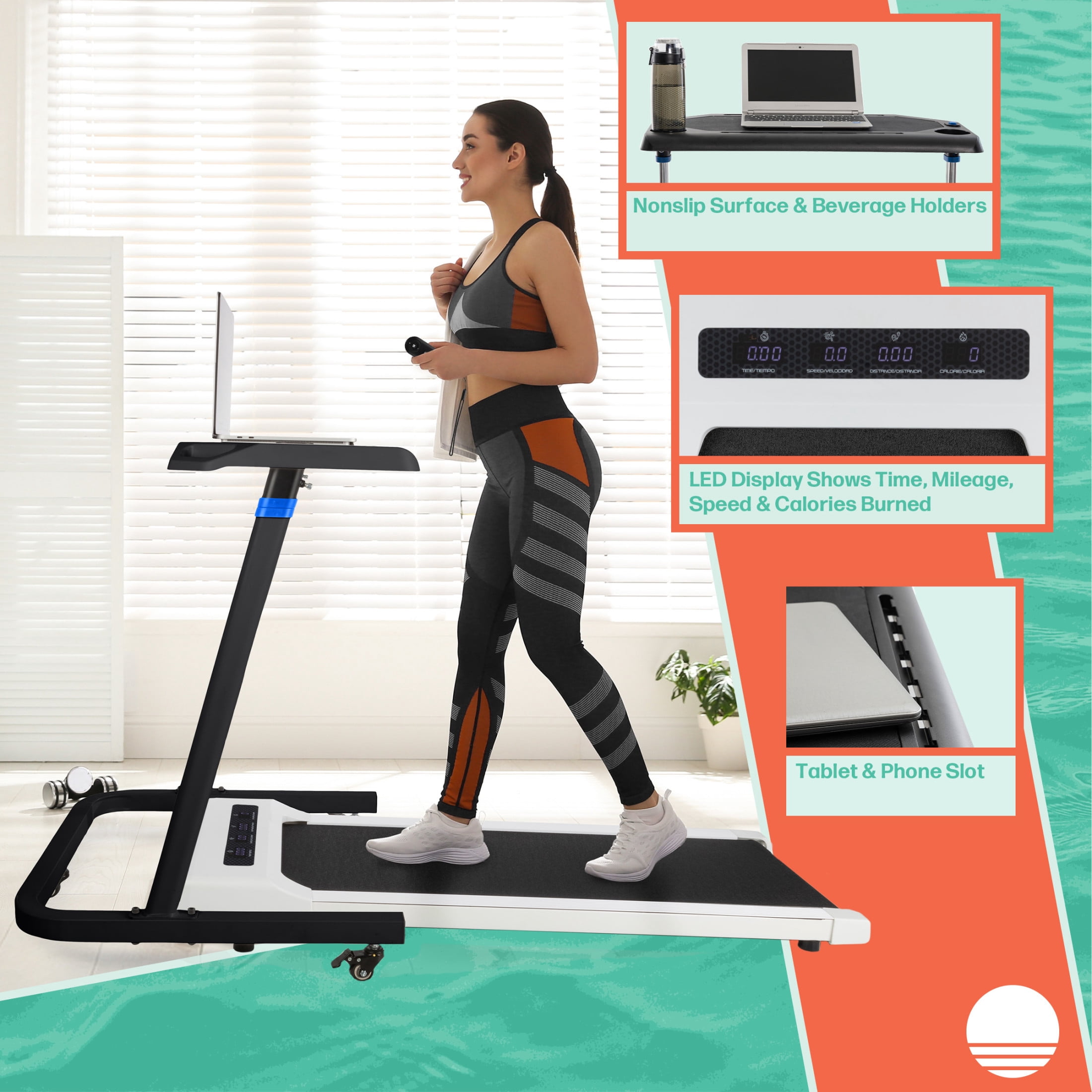 RAD Sportz Walking Pad Treadmill and Standing Desk Workout Set, Black/White
