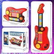 PVUEL Kids Guitar 2 in 1 Musical Instruments for Kids Piano Toddler Toy Electric Guitars with Strap Music Toys for 3 4 5 Year Old Boys Girls Christmas Xmas Gifts