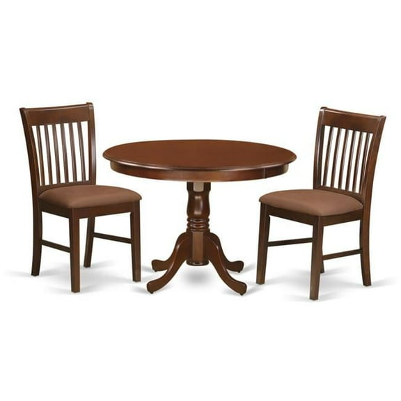 Dining Set - One Kitchen Table & 2 Cushion Seat Dinette Chairs, Mahogany - 3 Piece