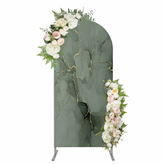 Arch Covers, Sage Green Marble Arch Covers Stretchy Backdrop 7.2'x4', Modern Abstract Art Ink Painting Spandex Fitted Round Top Chiara Arches Backdrop Cover for Wedding Party Birthday Banquet
