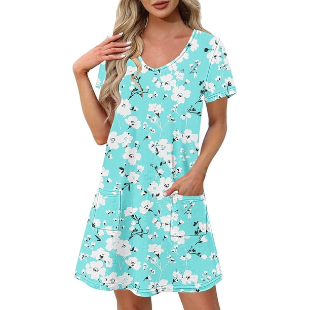 Vestido Corto de Verano Moda Gradiente Corto de Manga en V Cuello Vestido Casual, Poliéster Ligero de Verano, Lavado de Manos