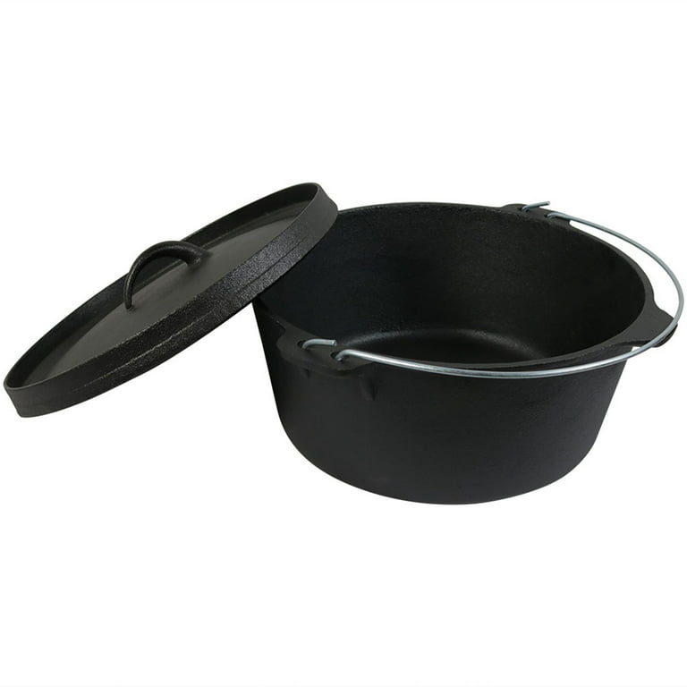 Sunnydaze Indoor/Outdoor Large Pre-Seasoned Cast Iron Dutch Oven Pot with  Lid and Handle - 8 qt - Black 
