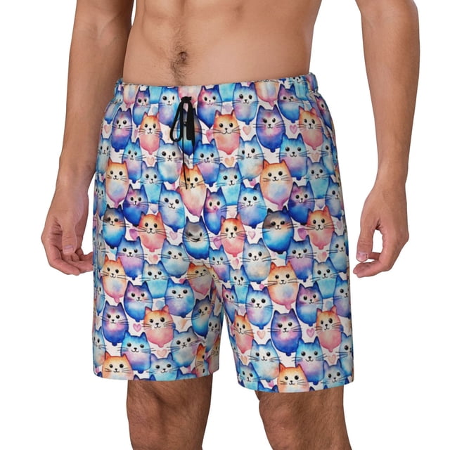 Fotbe Cartoon colorful cute cat Traje de Baño para Hombre – Shorts de Natación de Secado Rápido con Forro y Bolsillos-3X-Large