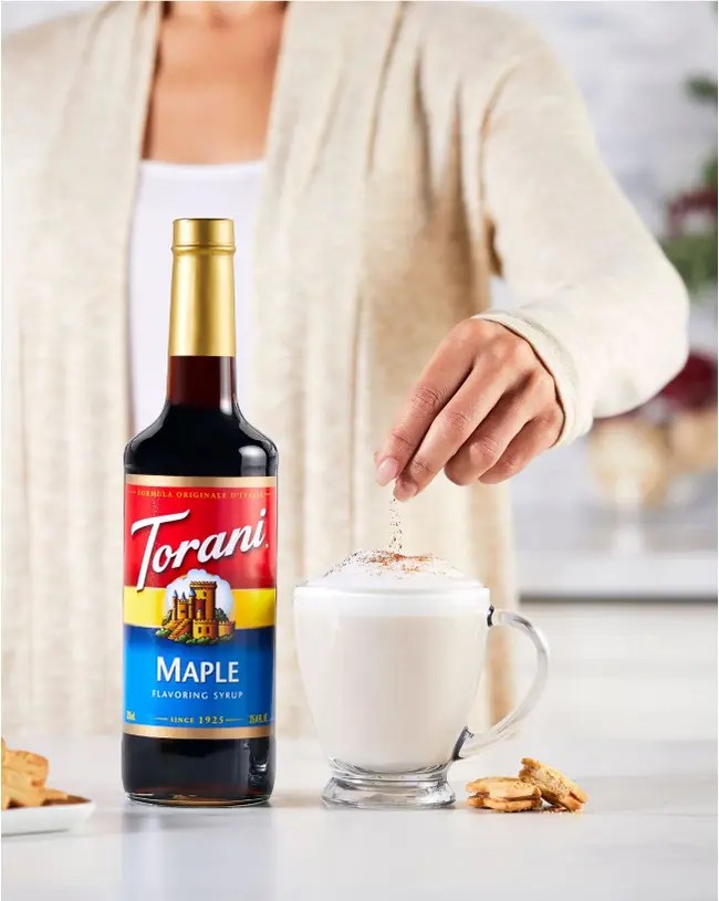 Torani Maple Flavouring Syrup, 25.4 fl oz (750ml) Glass Bottle with Absol Gold Pump