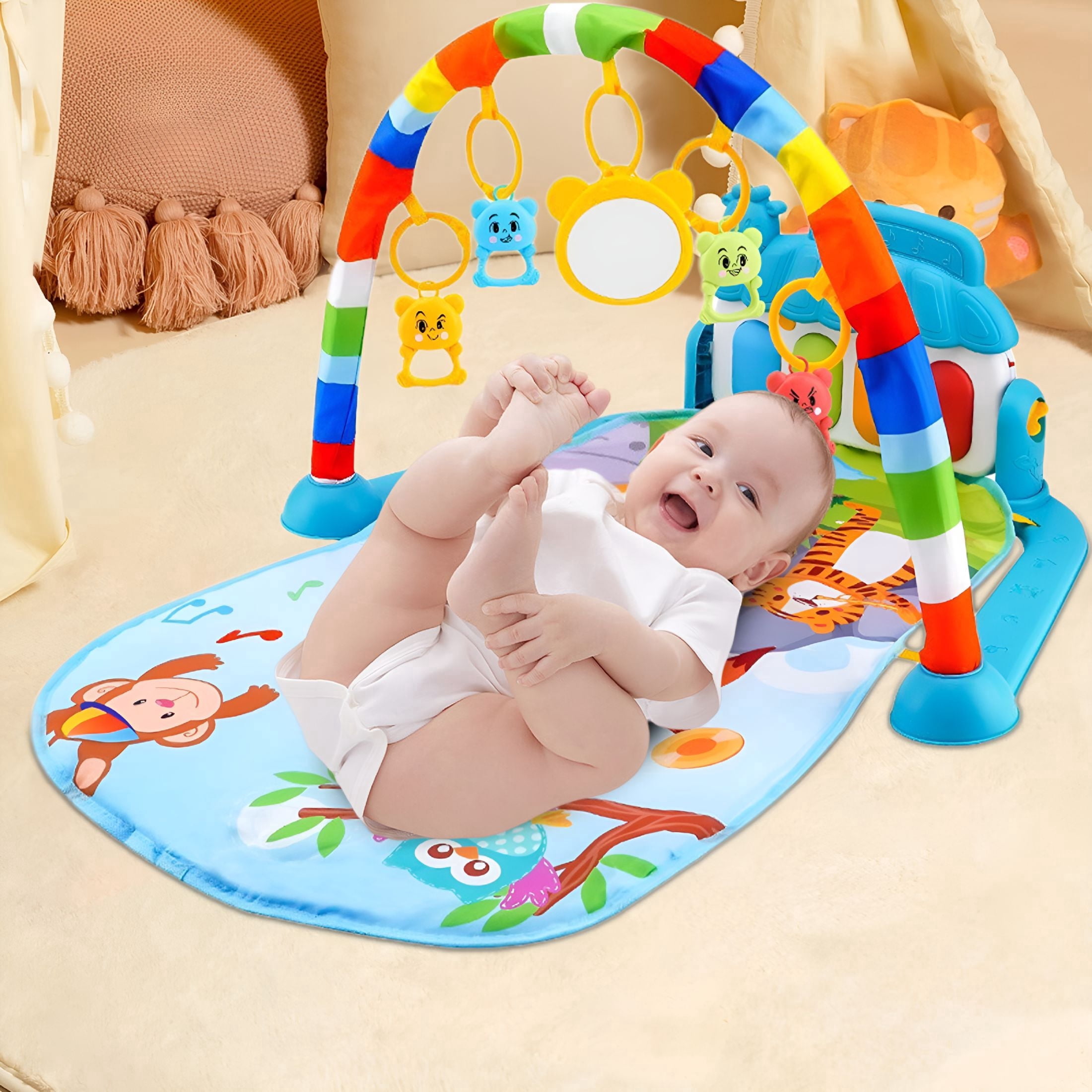BESTSKY 2026 New Baby Play Mat with Kick and Play Piano Gym,Funny Time Mat with Music and Lights,Baby Gyms&Playmats with 5 Infant Sensory Toys,Newborn Boy&Girl Gifts for 0 to 3 6 9 12 Months
