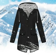 Medcursor Women Solid Rain Jacket Outdoor Plus Size Waterproof Hooded Windproof Loose Coat
