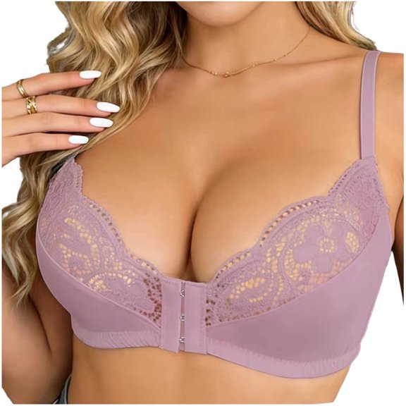 cocolona Womens Front Button Bras Push Up Lace Balconette Wireless Soft Adjustable Strap Daily Bras
