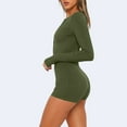 thumbnail image 6 of TMOYZQ Women's Short Onesie Pajama, Ribbed Knitted Long Sleeve V-Neck Bodycon Shorts Rompers Button-down One Piece Jumpsuit Bodysuit Overalls, 6 of 9