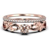 Vintage Twisted Salt And Pepper 1.00 Carat Round Cut Morganite And Diamond Moissanite Engagement Ring, Antique Design Wedding Ring in10k Solid Rose Gold, Promise Ring, Bridal Set, Matching Band