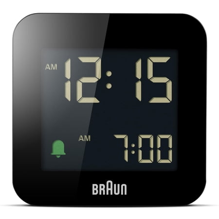 Braun Digital Travel Alarm Clock with Snooze, Compact Size, Negative LCD Display, Quick Set, Crescendo Beep Alarm in Black, Model BC08B (1-Pack)