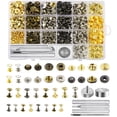 thumbnail image 1 of Juego de 400 botones a presión de cuero, botones a presión de metal con herramientas de ajuste, acabados en bronce, plata y dorado, suministros para manualidades de cuero para proyectos de bricolaje,, 1 of 5