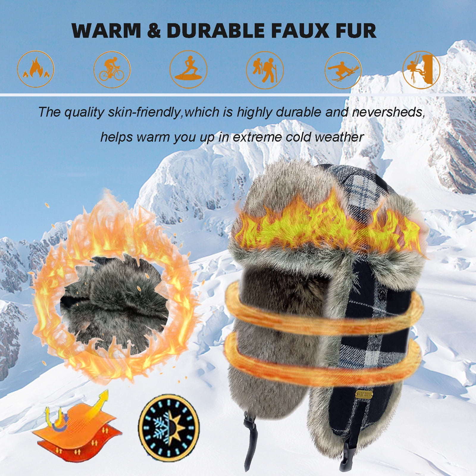 HEYANN Winter Trapper hat,Russian Ushanka Plaid Faux Fur Fuzzy for Men Women with Ear Flaps Eskimo Soviet Pilot Hat