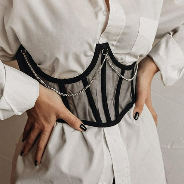 Corsé de mujer Cinturón Cadena de cintura con cordones Overbust Underbust Negro L Colcomx Cadena de cinturón de corsé