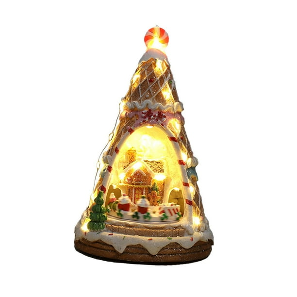 Casa de pueblo navideña iluminada Soledad Adorno de escritorio de invierno para estantería de oficina 13 x 14 x 22 cm