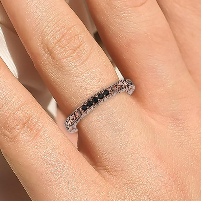 10ct Delicate Antique Scroll Black Diamond Moissanite Wedding Band 