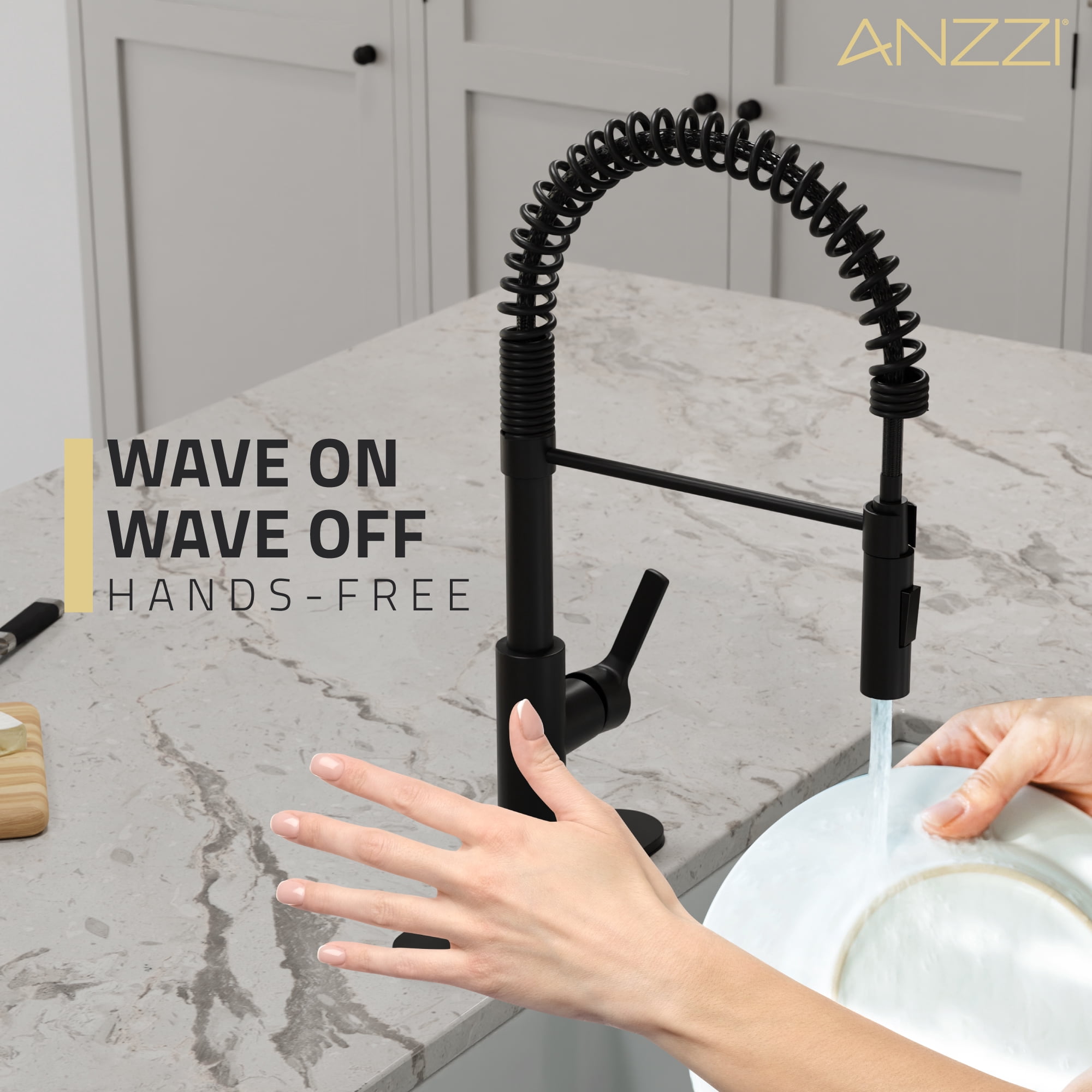 Anzzi Ola Hands Free Touchless 1-Handle Pull-Down Sprayer Kitchen Faucet in Matte Black