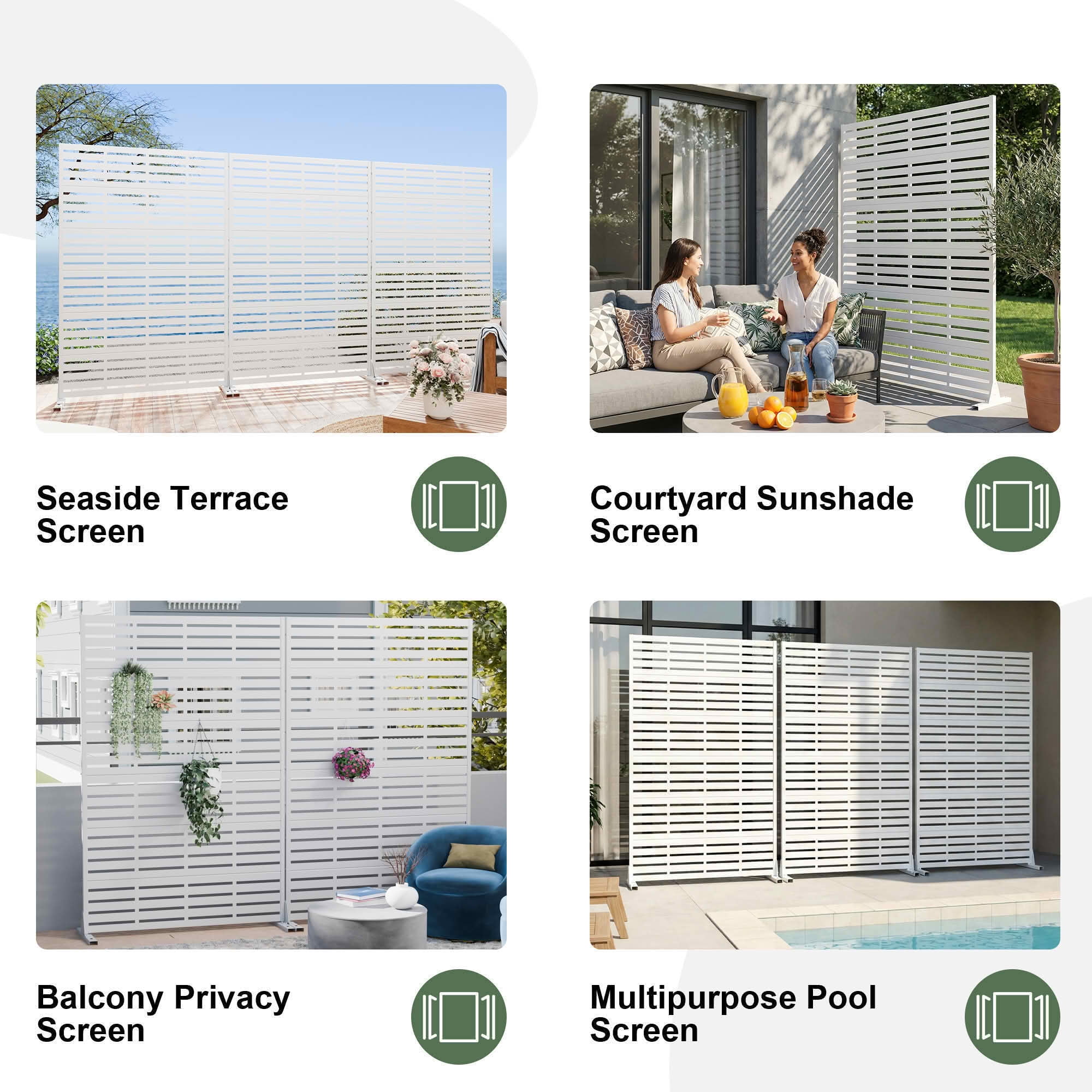 MAYEERTY 72x47 White Outdoor Natural Privacy Panel Screen, 6 Piece Set Natural Folding Divider for Backyard and Garden