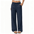 thumbnail image 2 of Nestiefly Linen Pants Women Wide Leg Palazzo Pants Flowy Elastic Waist Summer Beach Casual Trousers with Pockets 2026 Navy 2XL, 2 of 7