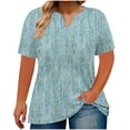 thumbnail image 2 of Women's Plus Size Tops Trendy Summer Outfits Floral Printed Graphic Tee Shirts V Neck Short Sleeve Tunic Blouse (XL, Blue 01), 2 of 5