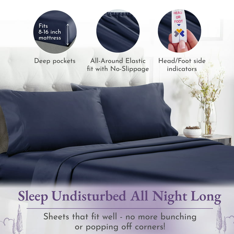 California Design Den Queen Bed Sheets - Luxury 1000 Thread Count 100%  Cotton Sateen - Cooling, Soft & Thick with Deep Pockets - 4 Piece Sheet  Set, Deep Blue 