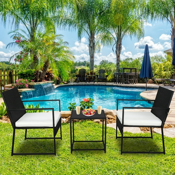 Wicker Patio Furniture Sets with Cushions, 3 Piece Outdoor Bar Bistro Set with Height Top Coffee Table, Modern Wicker Rattan Patio Furniture Set with Cushions for Backyard Garden Pool Deck, LLL1785