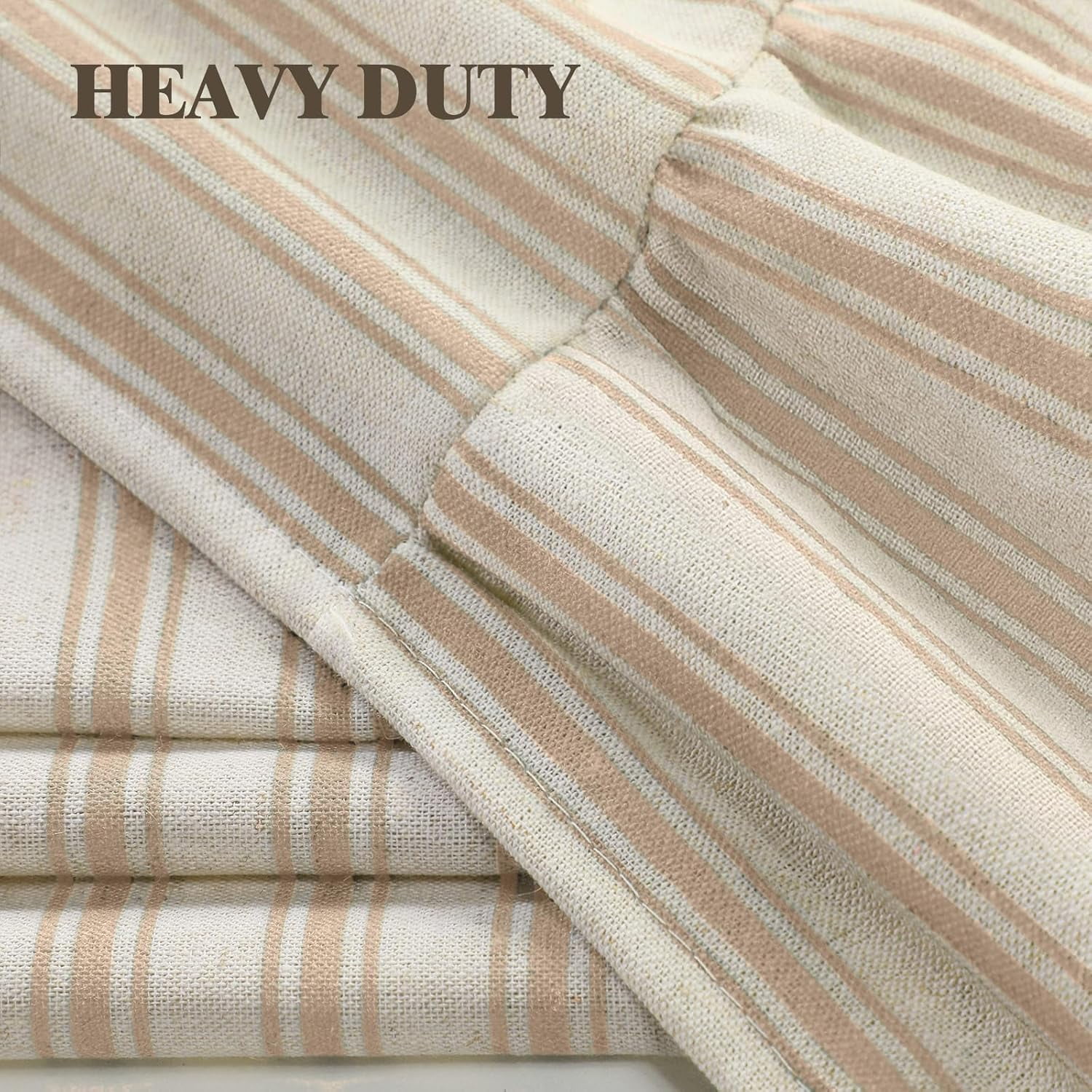JJCOITR Farmhouse Shower Curtain with Ruffle Hem Linen Shower Curtains for Bathroom Country Vintage Rustic Natural Fabric, Cream-Beige Stripe 72" W x 72" L