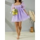 thumbnail image 5 of VISgogo Vestido de Verano para Mujer, Vestido Corto de una Pieza con Manga de Burbuja y Cuello Cuadrado de Color Sólido para Damas, Rosa/Morado/Amarillo VISgogo  moda, 5 of 9