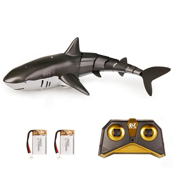Amdohai Télécommande Requin Jouet 2.4GHz RC pour Piscine Pulvérisation d'Eau avec LED