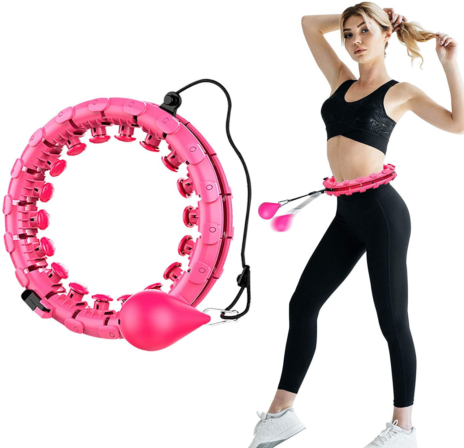 AgoKud Smart Weighted Hula Exercise Hoops for Adults Weight Loss,Fitness Massage Circle Two-in-one Suitable for Women and Beginners with 24 Detachable Knots and auto-Rotating Ball Ring 