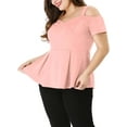 thumbnail image 5 of Unique Bargains Women's Plus Size Off Shoulder Peplum Summer High Waist Top 2X Pink, 5 of 6