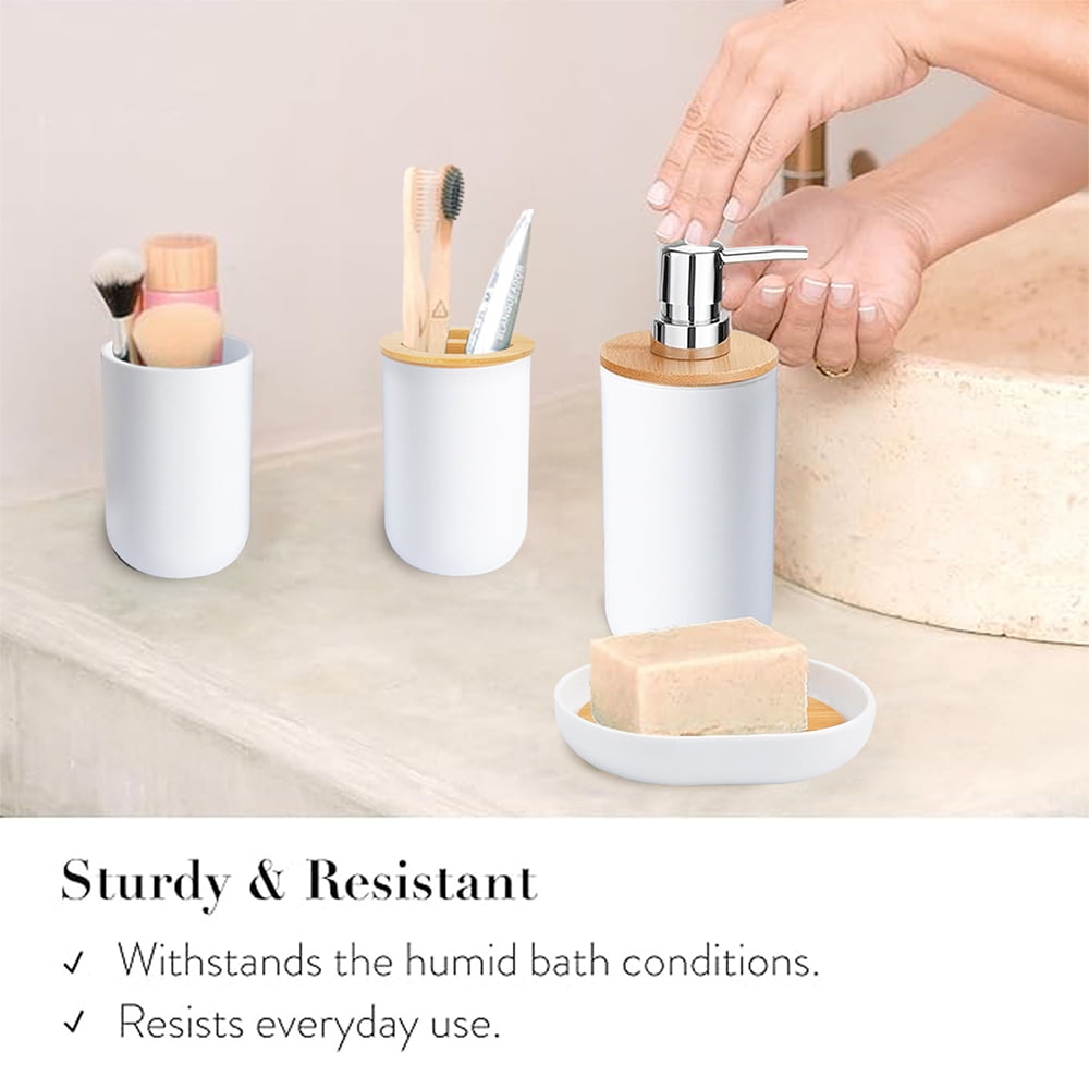 CERBIOR 6-Piece Bamboo Bathroom Accessory Set, Modern White