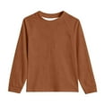 thumbnail image 3 of Teen T Shirts for Boys Brown Long Sleeve T-Shirt with Pocket Girls Casual Crewneck Basic Tees Fall Tops Boys Shirts Size 11-12 Years, 3 of 4