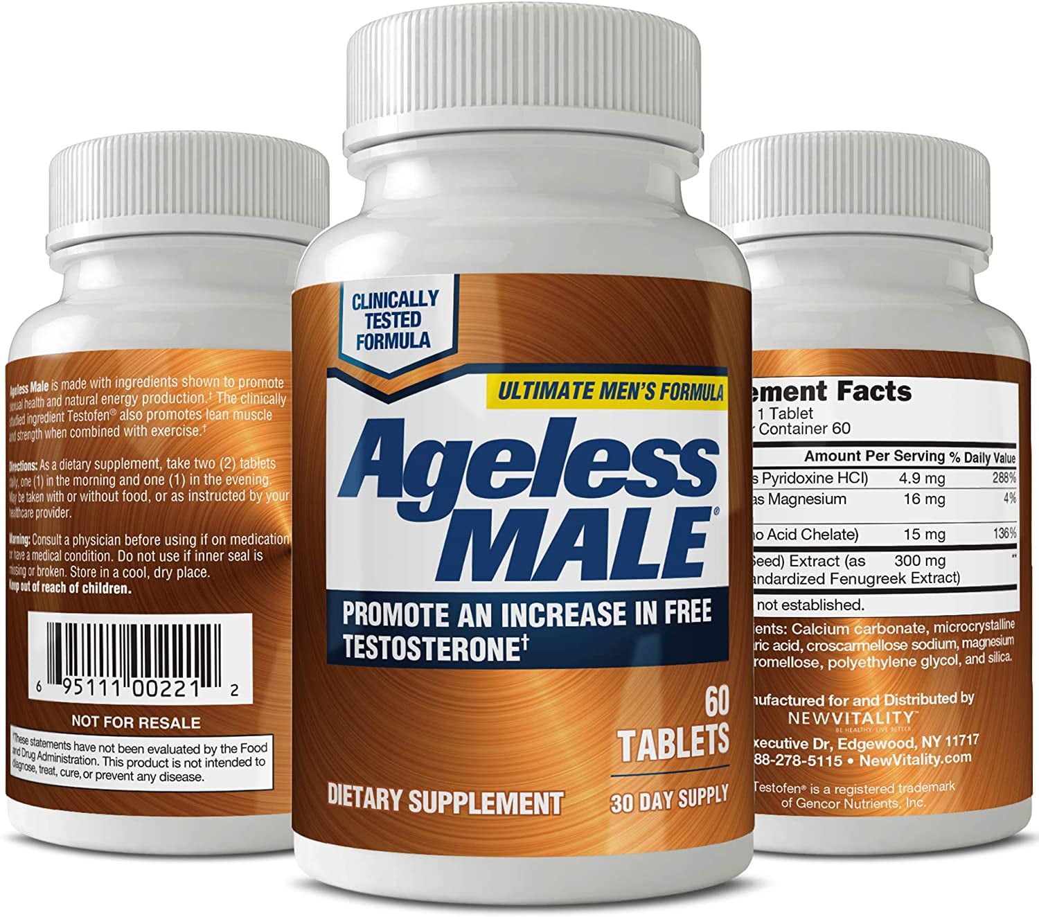Ageless Male Free Testosterone Booster for Men (60 tablets