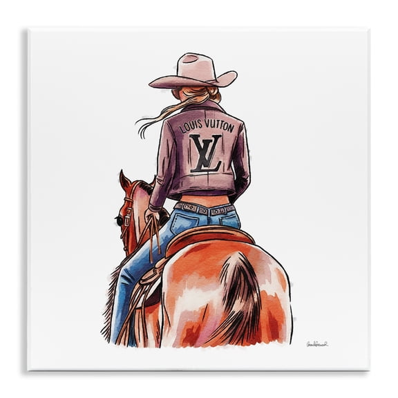 Stupell Industries Equestrian Glam Cowgirl People Painting Unframed Art Print Wall Art, 12 x 12