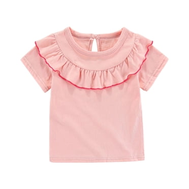Annhoo Tops for Toddler Girls Ruffle Crew Neck Short Sleeve Blouses Cute Solid Breathable Trendy Shirts 1-5 Years