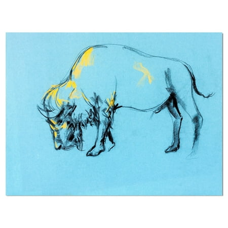 Buffalo Painting On Canvas DESIGN ART Designart 'Buffalo painting' Animals Sketch Painting Print on Wrapped Canvas - Blue ()