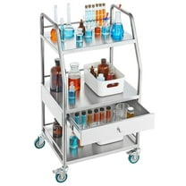 3-Tier Stainless Steel Lab Cart with Locking Wheels, Medical Utility Rolling Cart for Hospital & Dental Clinic - Durable & Mobile