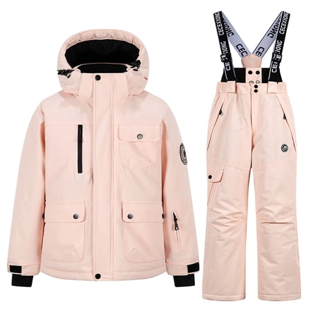dazeni Girls Winter 2 Piece Ski Snowsuit Set Kids Thick Full Zip Puffer Jacket and Snow Bib Water Resistant Windbreaker Outfits for Snowboarding 5-6Years