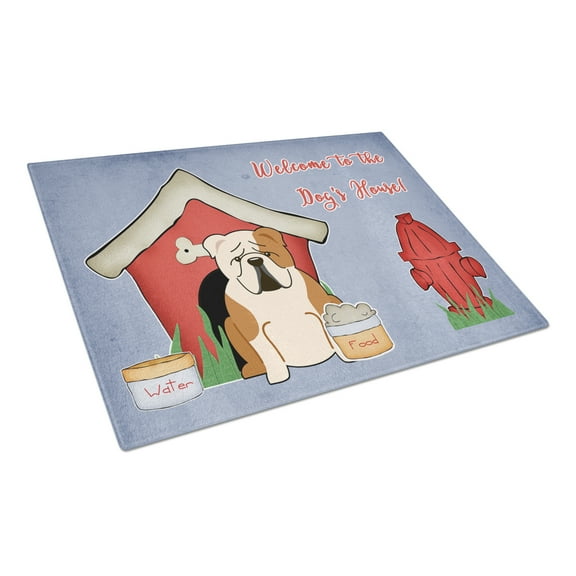 Dog House Collection English Bulldog Fawn White Glass Cutting Board Large