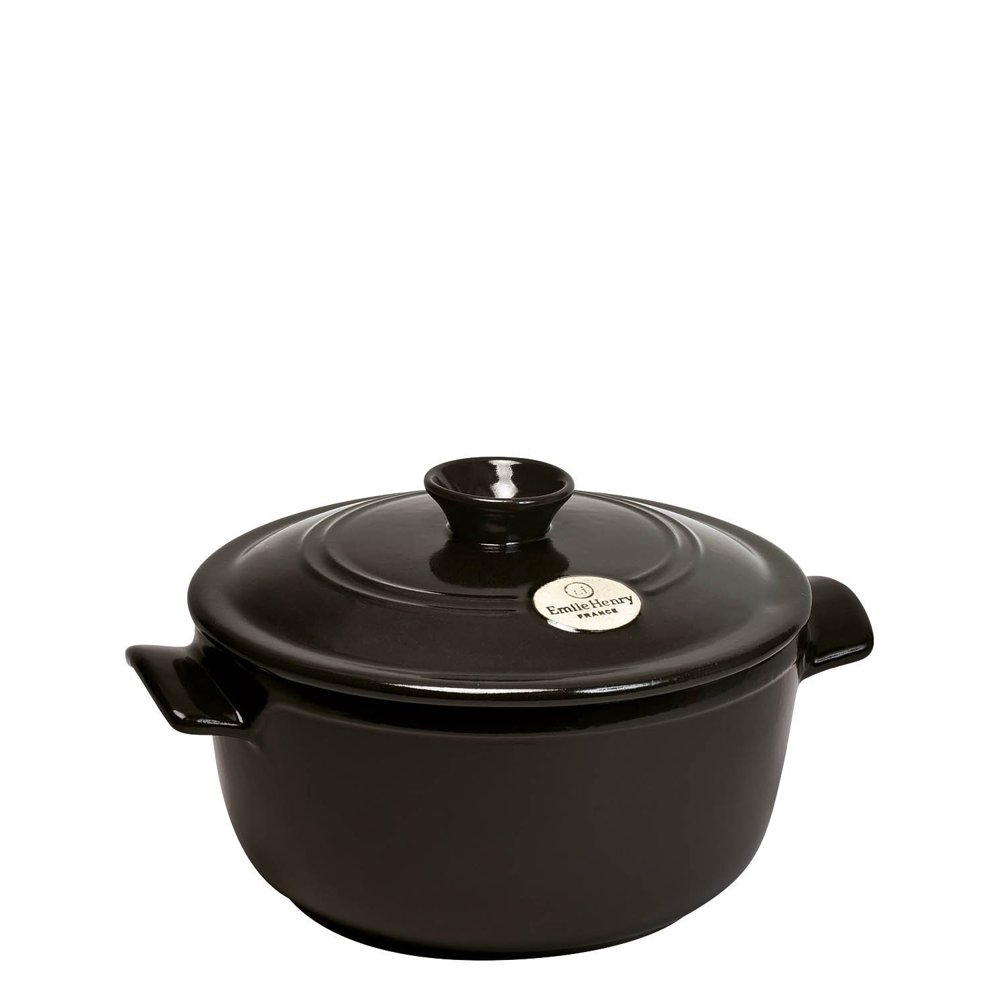 Emile Henry Flame Round Stewpot Dutch Oven, 2.6 quart, Charcoal