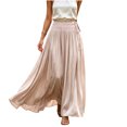 thumbnail image 2 of IUYRTFE Women's Solid Color Maxi Skirt Flowy Sheer Fabric Elastic Waist Long Casual Skirt, 2 of 8
